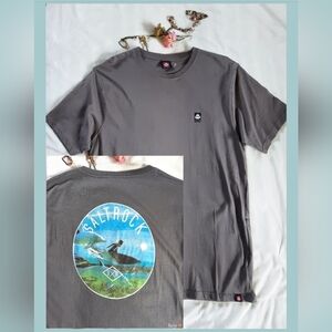 SALTROCK Grey T-Shirt, Ocean Surf Theme Print on Back, Logos